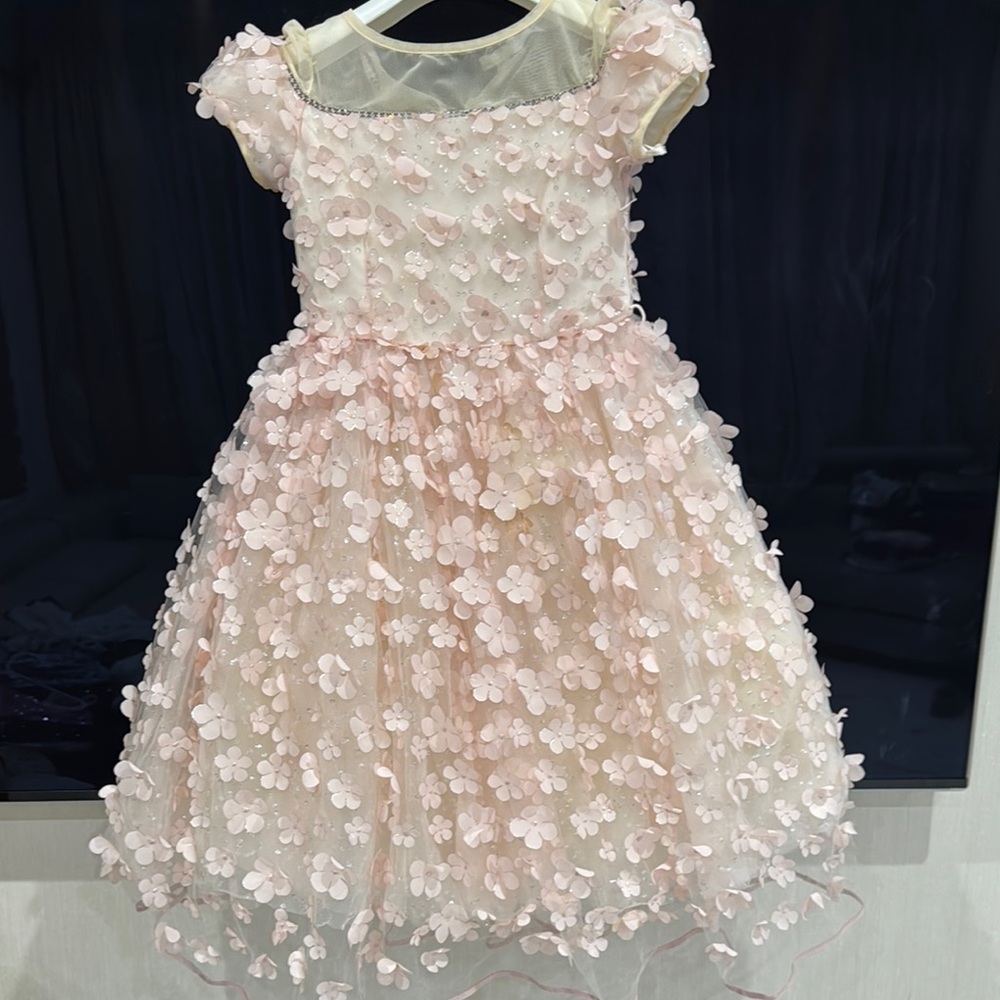 MONA LISA Pink and Orange Tiered A-line Dress with Puff Sleeves